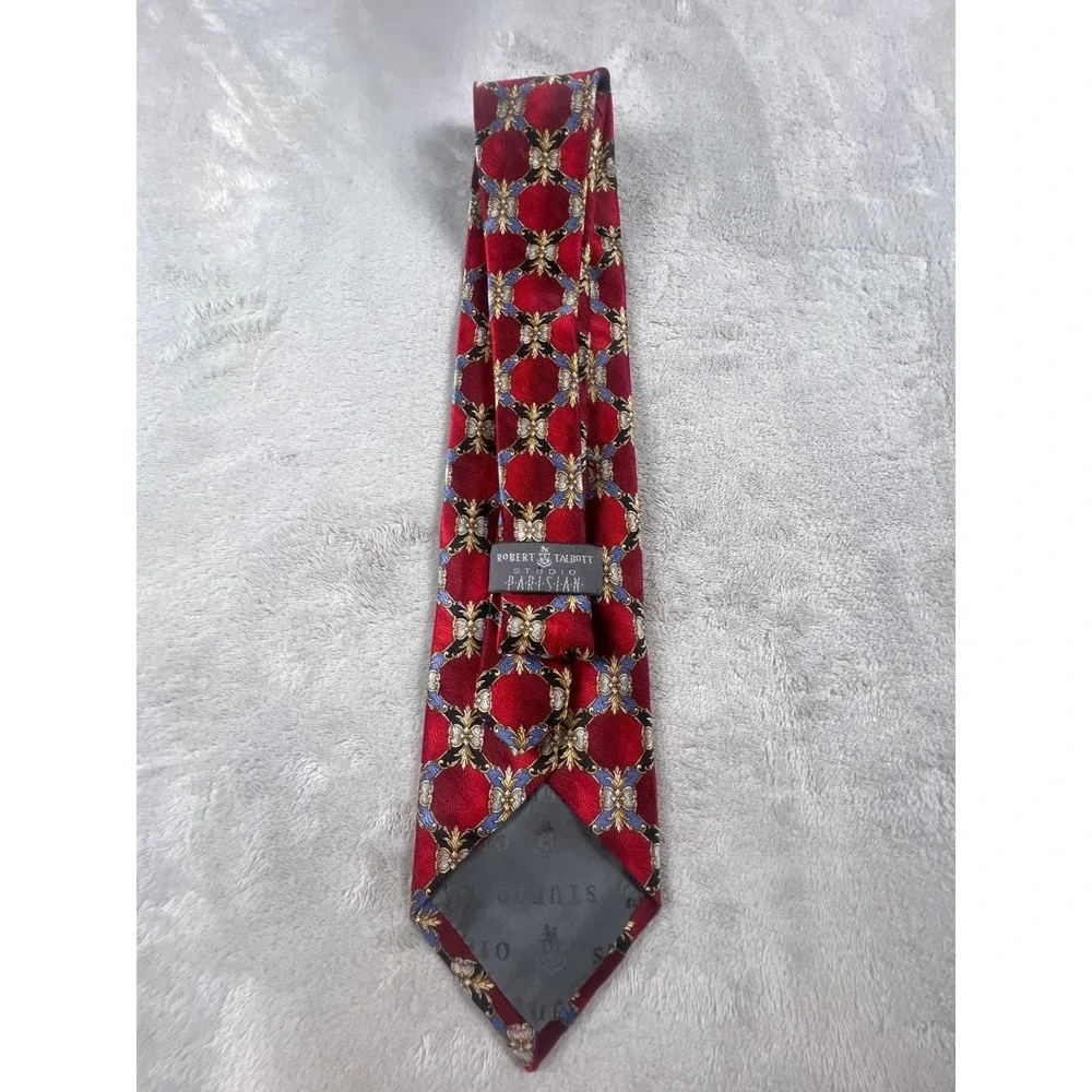 Robert Talbott Studio Parisian Mens Red Gold Blue Silk Medallion Necktie Tie